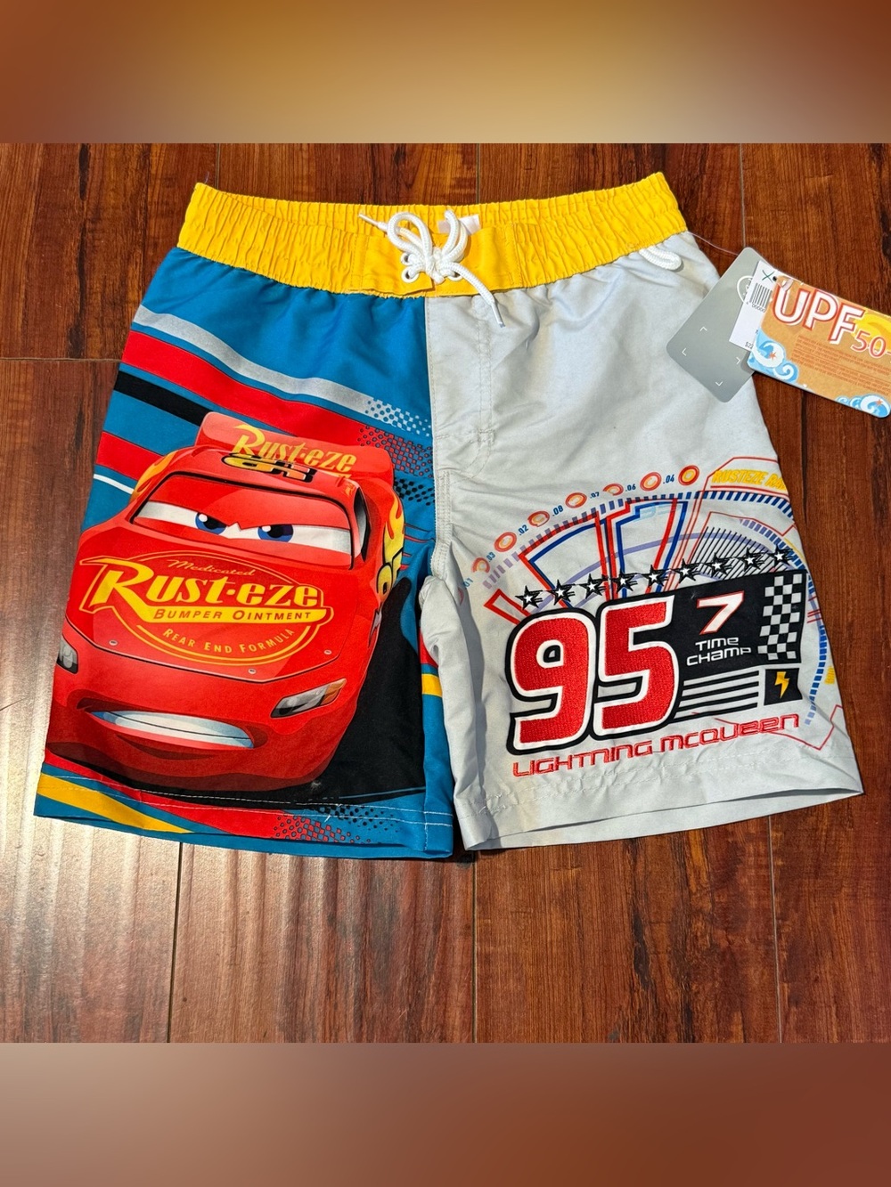 Brand New Disney Store Cars Lightning McQueen Swim Trunks Shorts Boy Size 7/8.